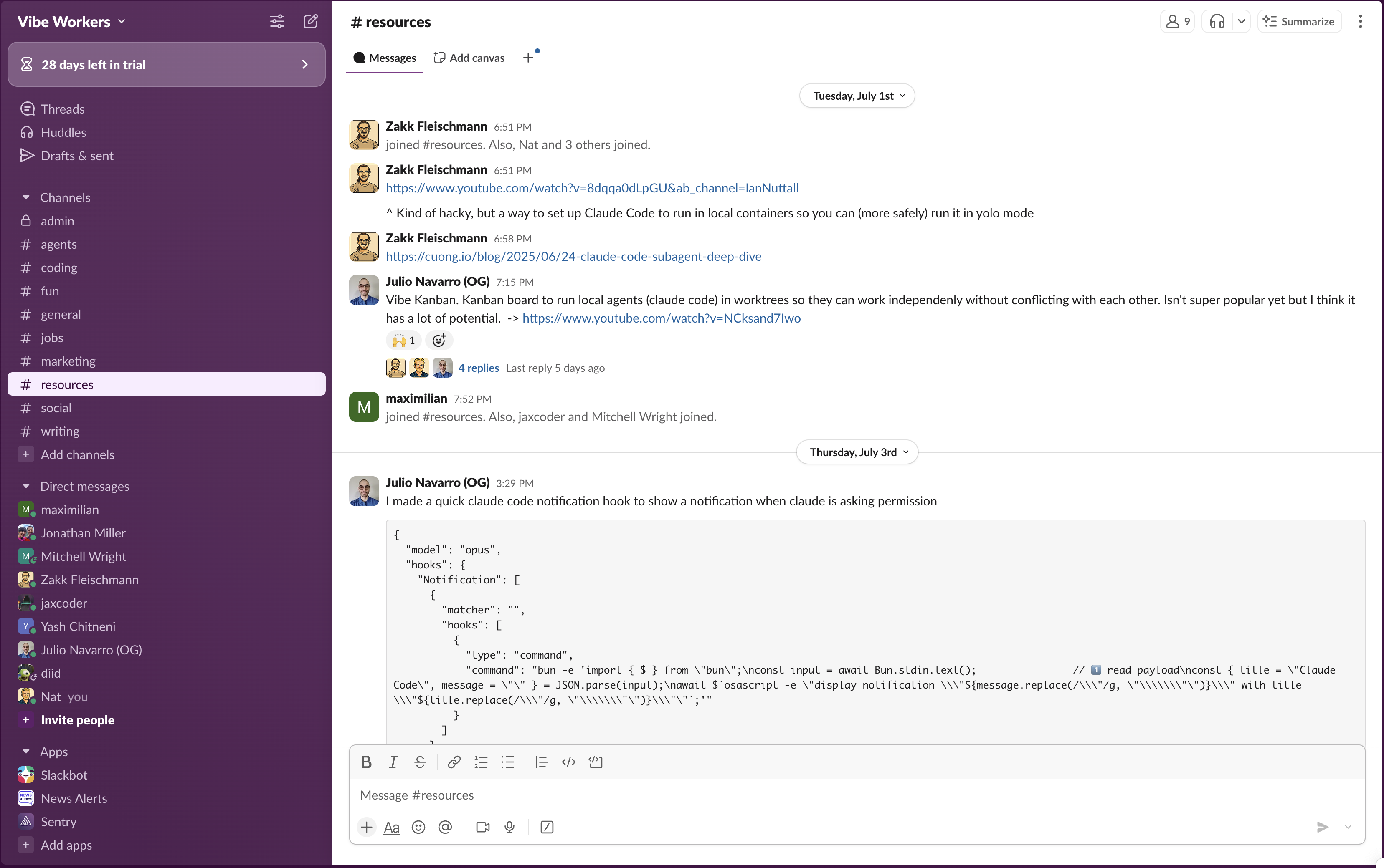 Slack conversation screenshot